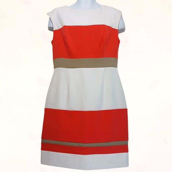 Studio One New York Women’s Coral Cream Colour Block Classy Sheath Dress Size 12 - Picture 1 of 13